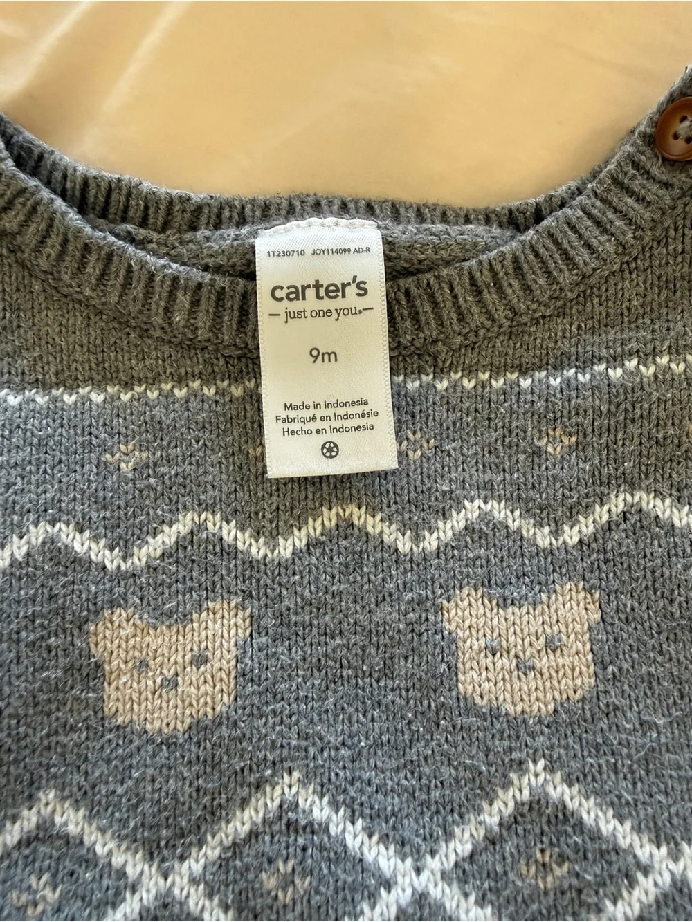 Carter’s Grey Bear Sweater Sweatpants Set 100% Cotton